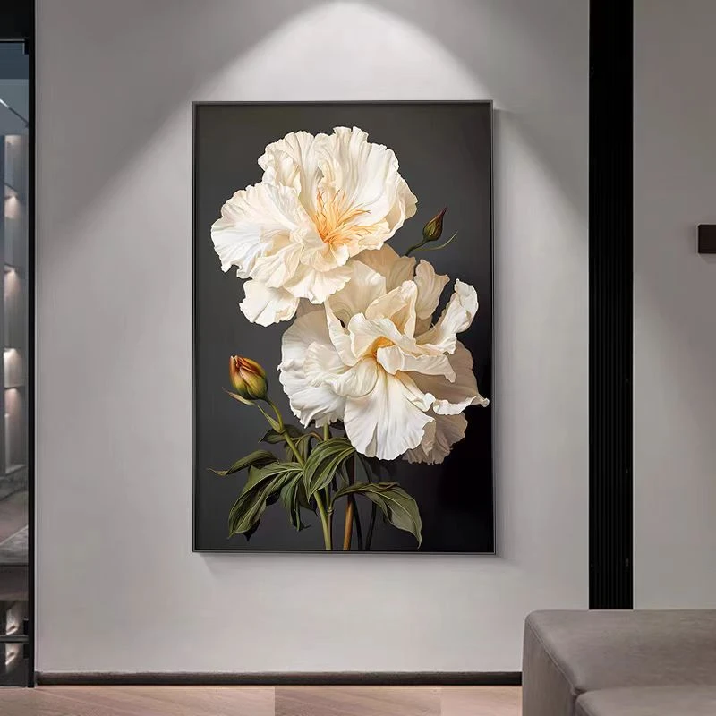 【向阳而生】牡丹 客厅沙发玄关高级质感 磨砂哑光手工砂岩肌理画