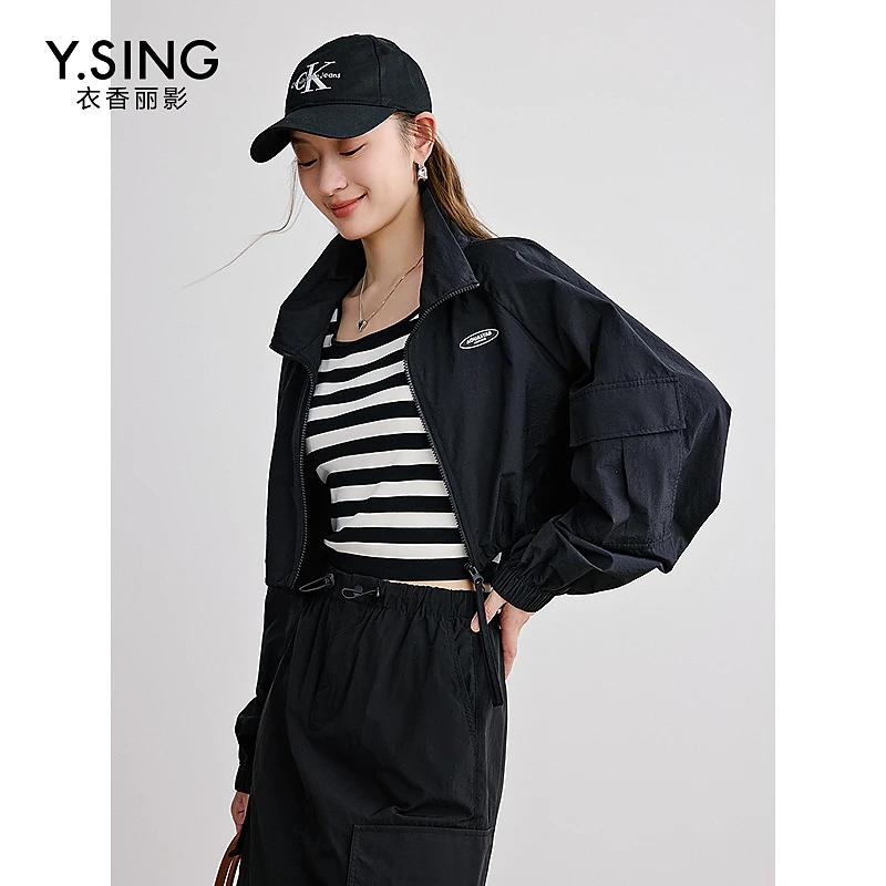 衣香丽影工装风短外套女2025年春季新款设计感蝙蝠袖运动夹克