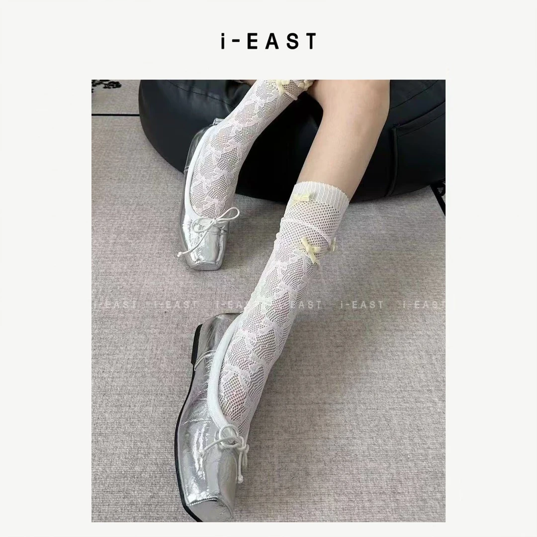 i-EAST 甜美蝴蝶~夏日透网设计中筒袜-5X  PS8201