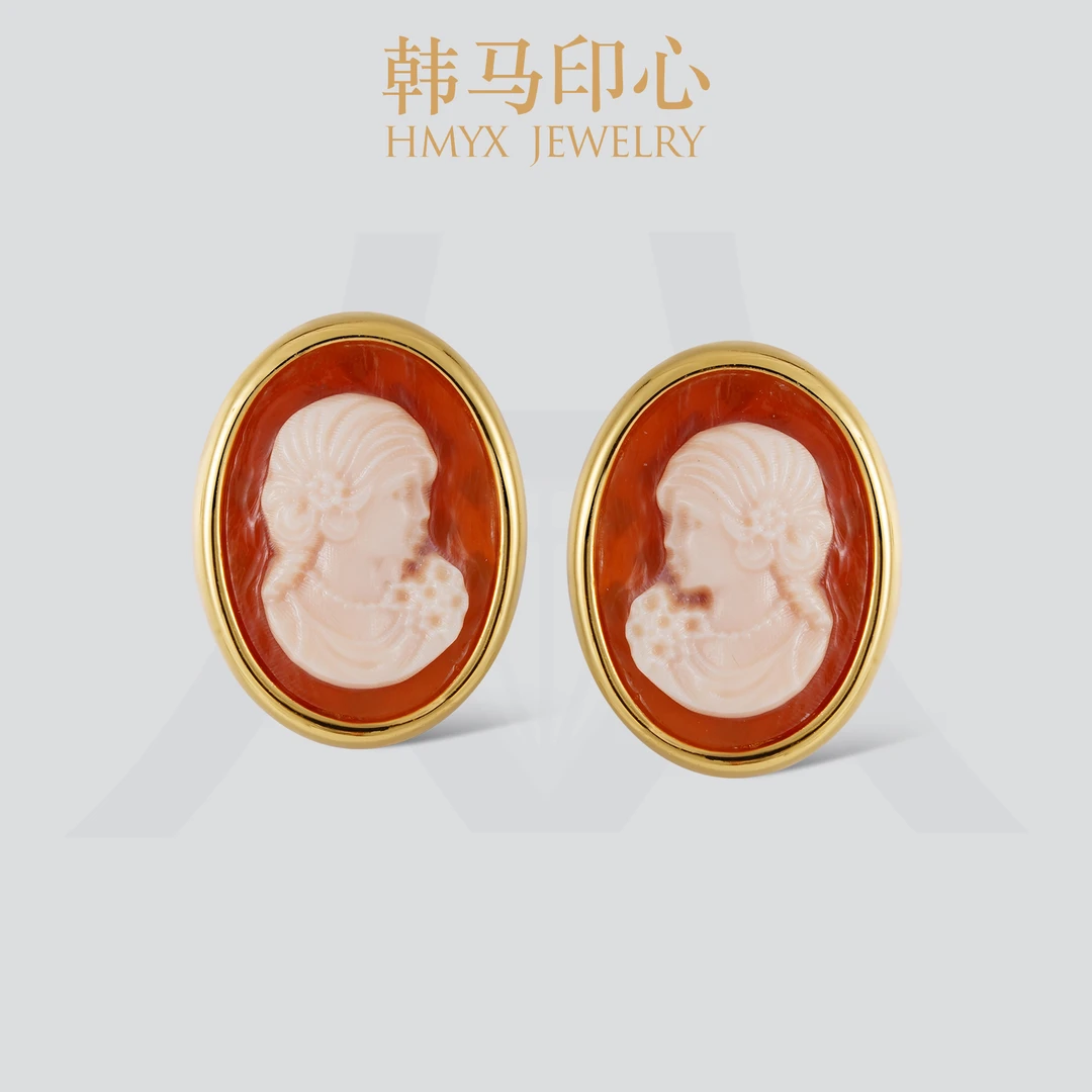 韩马印心卡梅奥耳钉轻奢耳饰女复古简约小众