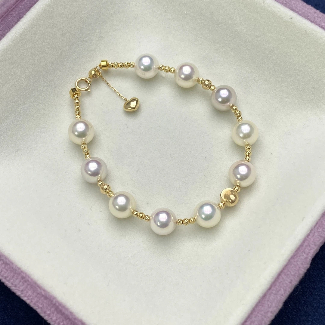 【莱莎珠宝】7-7.5mm海水akoya真科研皇后拆珠手链18K金百搭叠搭绝