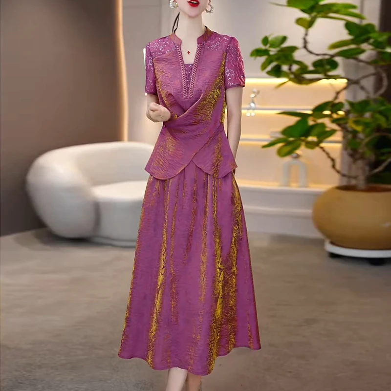 2025新款时尚夏季百搭气质连衣裙套装优雅潮遮肉显瘦半身裙两件套