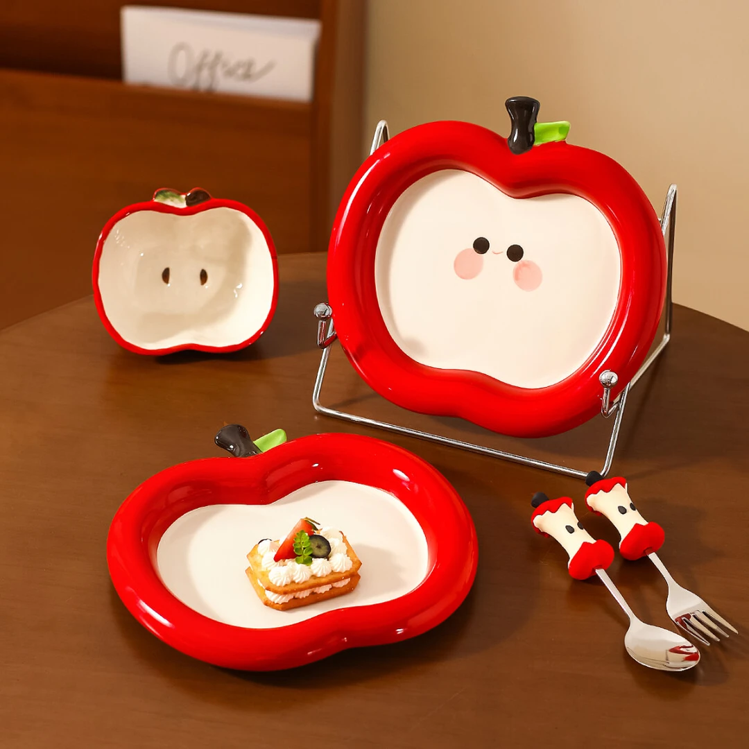 川岛屋苹果盘子可爱陶瓷餐盘家用好看的水果碗沙拉甜品盘创意餐具