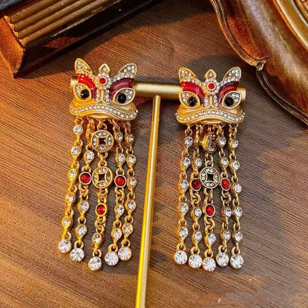 合金树脂耳饰 醒狮2116 中古定制版复古高级醒狮耳环（认准高定）