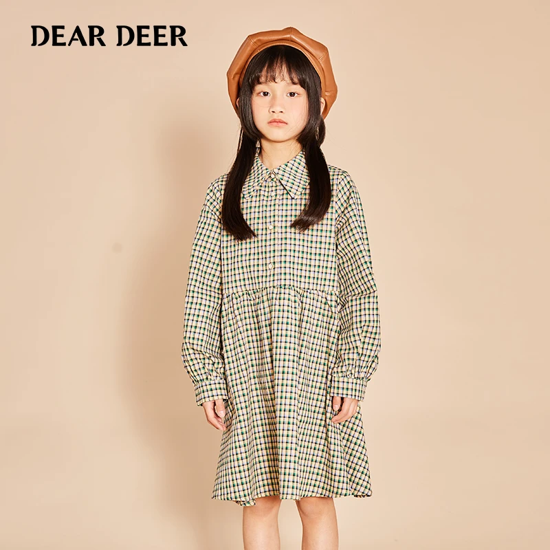 【直播请】迪迪鹿女大童春秋季韩版格纹衬衫连衣裙C121CA23207