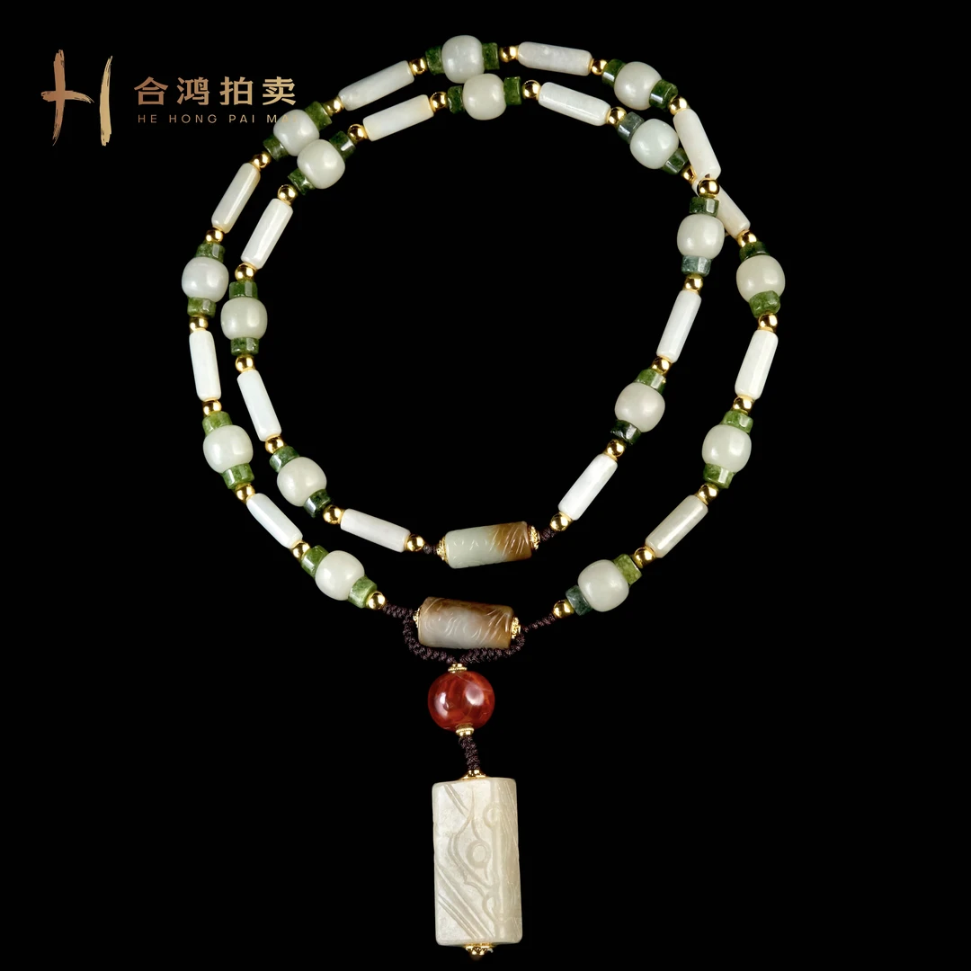 A064 明代 白玉龙纹勒子多宝项链