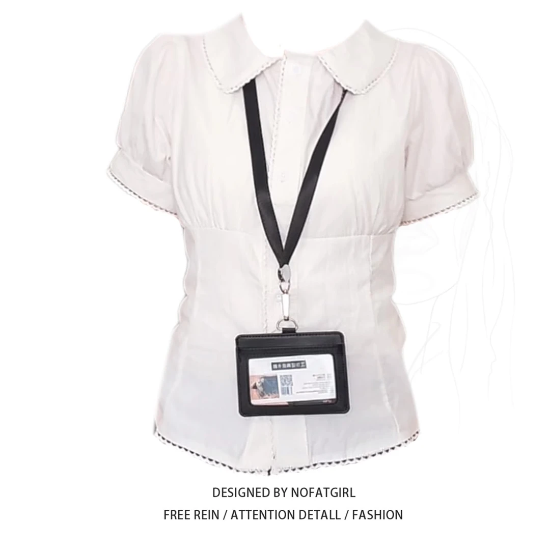 大码胖MM韩系娃娃领短袖衬衫女夏季新款收腰显瘦休闲百搭学院上衣