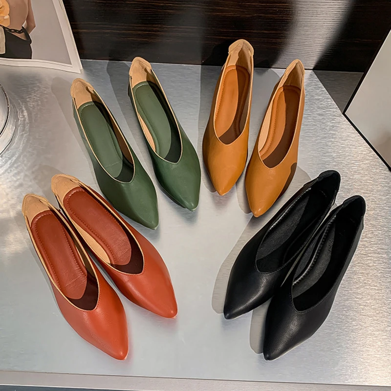 羊皮奶奶鞋低跟软底尖头浅口职业鞋不累脚百搭舒适单鞋女夏季新款