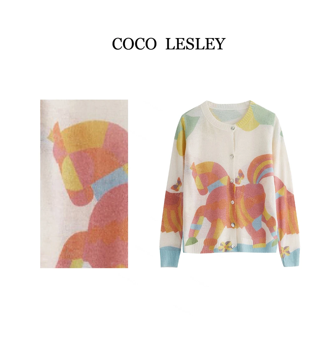 Lena高定小马印花宽松薄款柔软圆领毛衣衫KS908