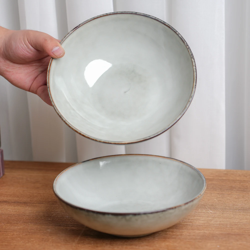 【瑕疵】釉下彩陶瓷碗沙拉碗餐厅高颜值窑变灰日式汤面碗家用L2A