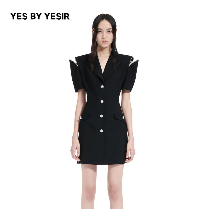 YESBYYESIR叶谦原创设计月形镂空马甲西装连衣裙