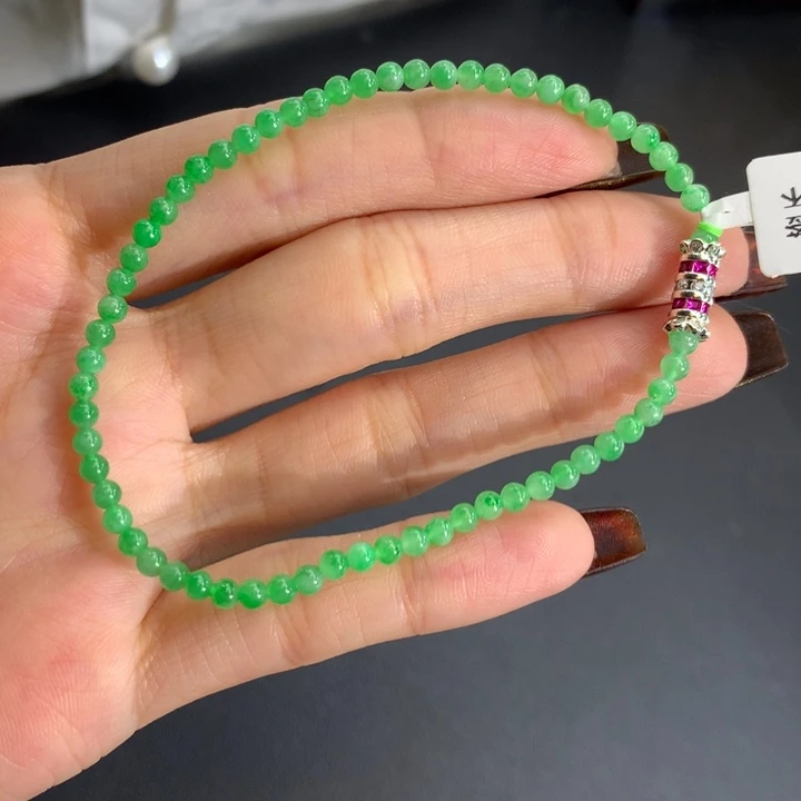 翡翠未镶嵌手串卡3冰胶阳绿小米手串