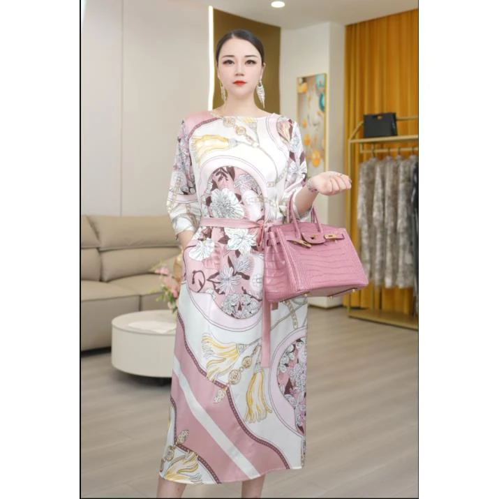 【宸慕】宽松腰印花桑蚕丝连衣裙夏季女款25707