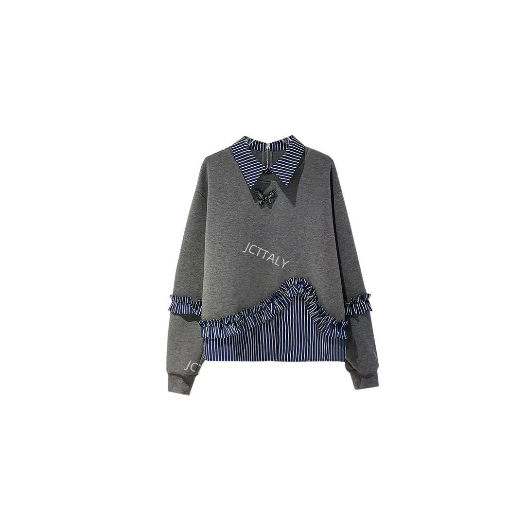 【晴晴】新中式侧襟亮闪盘花复古蓝色条纹时髦单件JC-A4520