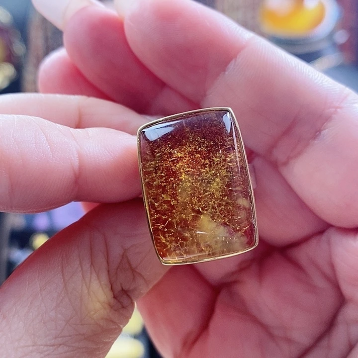 银S925镶嵌琥珀戒指戒指