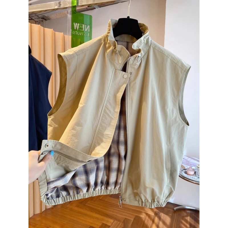 加大码300斤韩系chic休闲工装马甲男女春秋宽松无袖坎肩马夹外套2