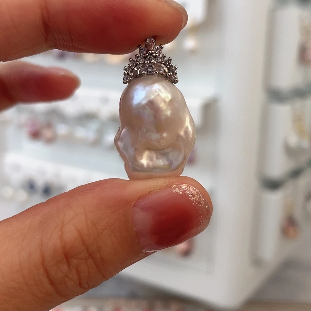 淡水珍珠天然珍珠巴洛克银S925镶嵌