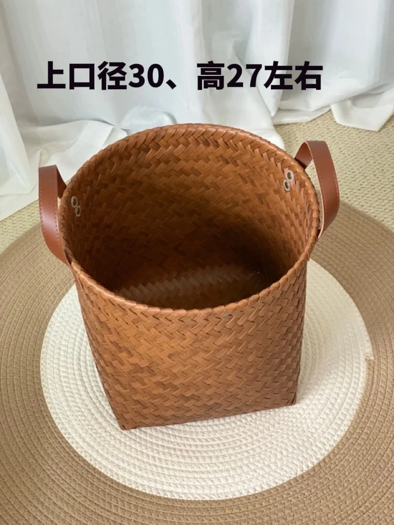 XD17仿藤置物中号脏衣桶手工美式复古衣物玩具整理轻奢家用干花桶