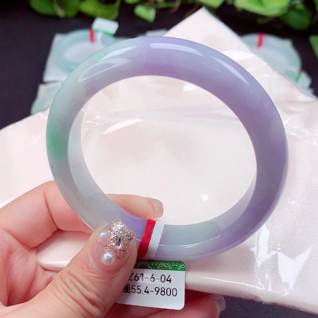 翡翠未镶嵌手镯5556紫罗兰飘翠绿15号