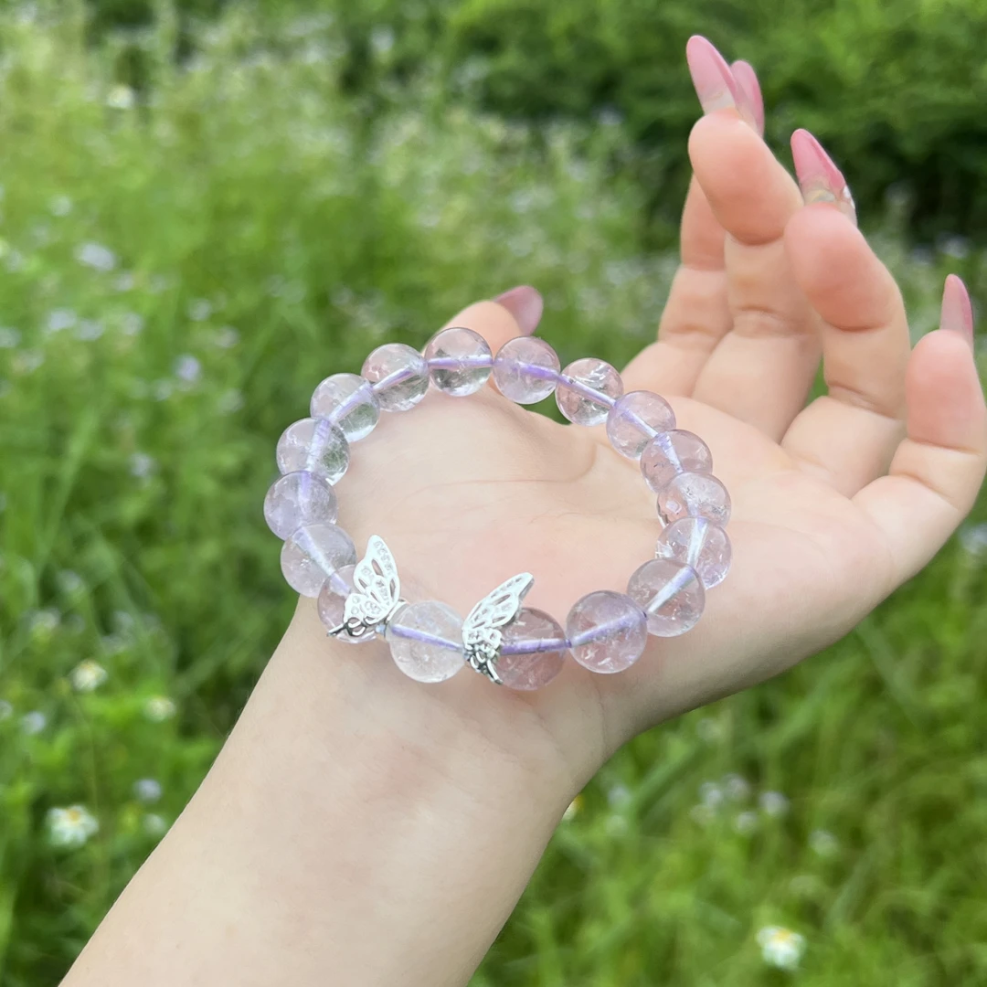 【庄周梦蝶】天然紫阿塞紫水晶蝴蝶手链白阿塞转运珠手链多样性发一