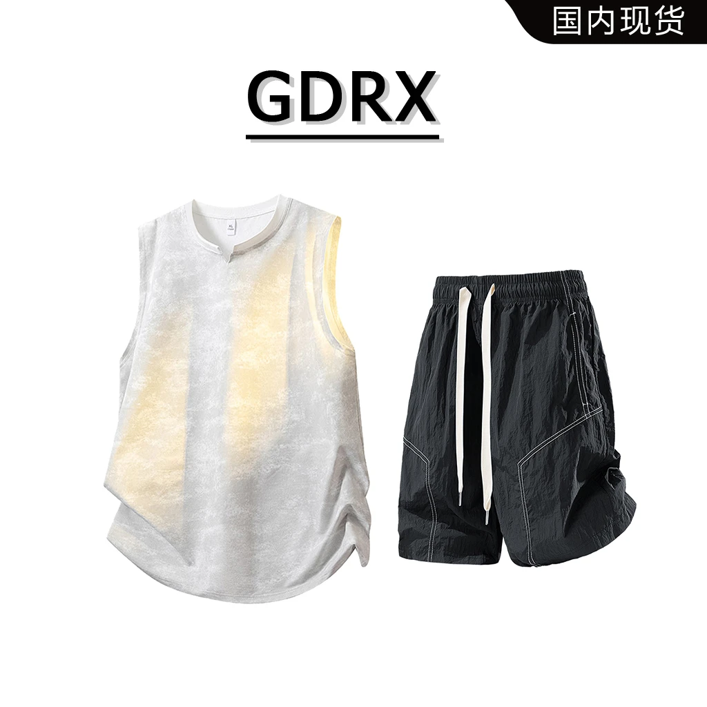 GDRX无袖背心套装男士夏季薄款宽松休闲两件套高级感痞帅男生衣服