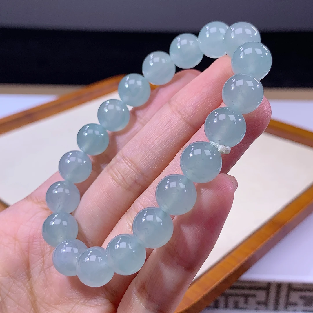 7.2-11-缅甸天然翡翠A货 女款冰晴底手串尺寸:10mm 19颗粒