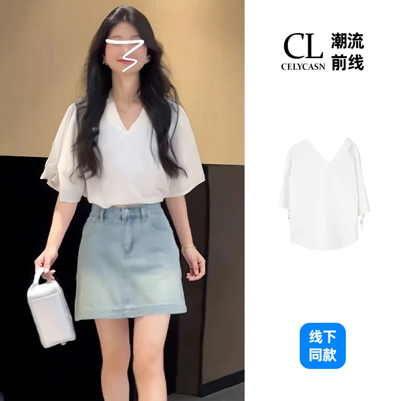 M7KI3972#夏季女士灯笼袖时尚不规则休闲简约气质百搭上衣