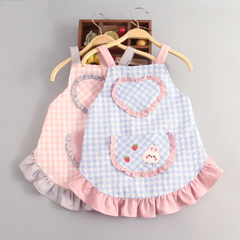 小兔子女宝宝棉罩衣儿童公主裙女孩围裙防撞色洋气婴儿围兜