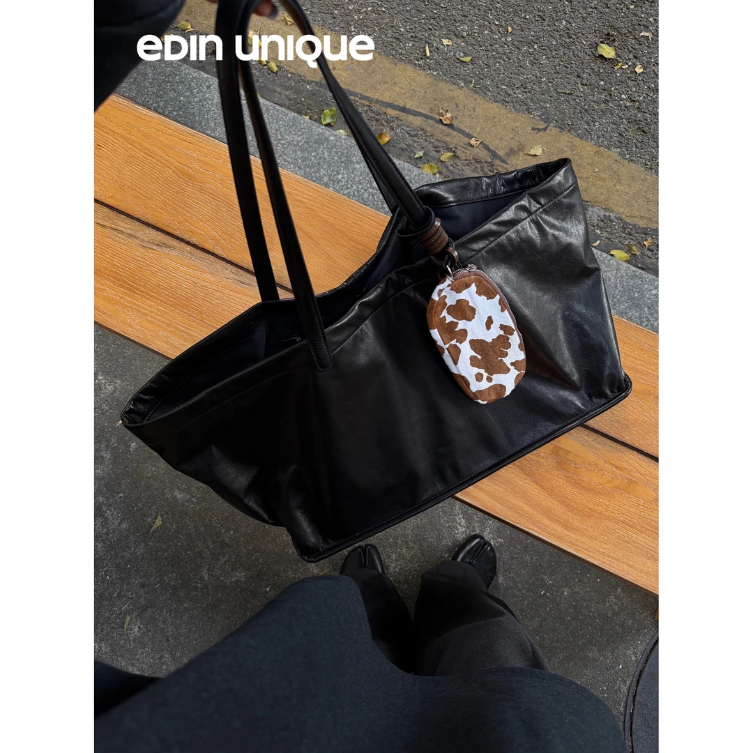 一丁小众设计牛皮大容量托特包高级质感牛皮简约时尚百搭单肩包潮