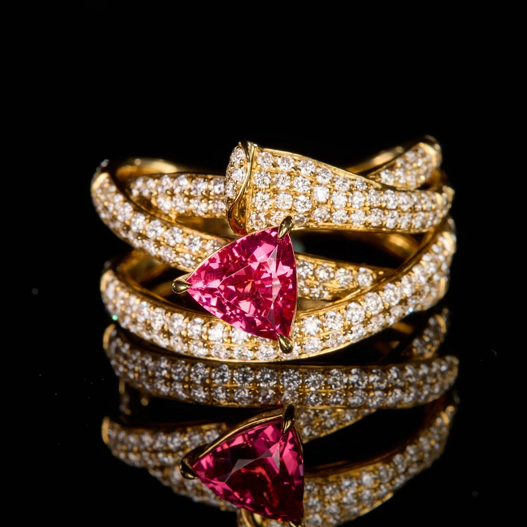 如苑珠宝18K金天然尖晶石1.11ct/超级莲花色/GUILD证书/无烧