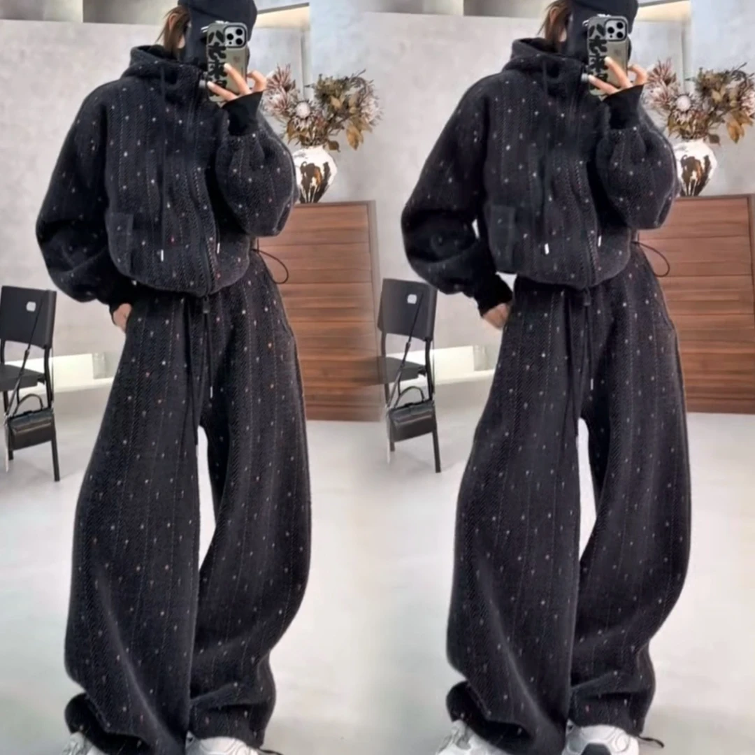 2025冬季新款连帽宽松加绒加厚入冬漂亮衣服运动休闲女士两件套装