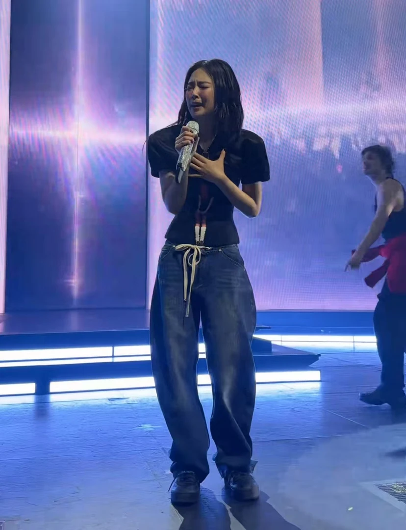 现货秒发韩国Jennie同款显高显瘦抽绳阔腿百搭女长裤牛仔裤镰刀裤