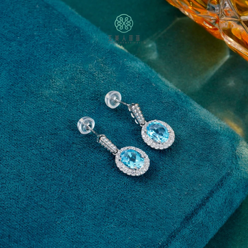 珠光宝气&托帕石麦穗蛋面耳钉约8*6mm