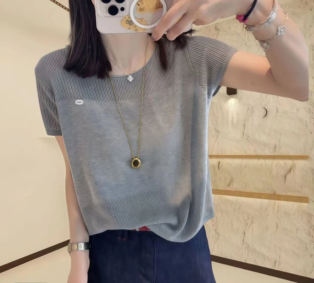 【赠运费补贴】莱赛尔~高定!时尚圆领宽松显瘦百搭镂空短袖上衣303.
