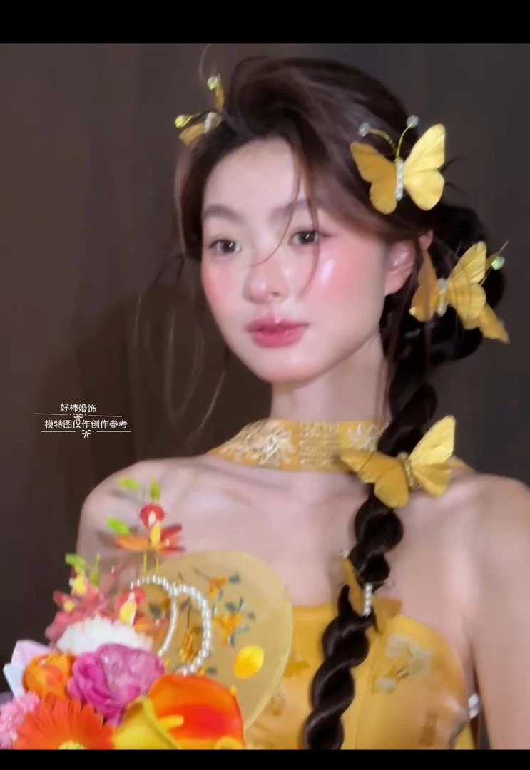 好柿|378康康造型金蝴蝶系列百搭新中式羽毛金蝶