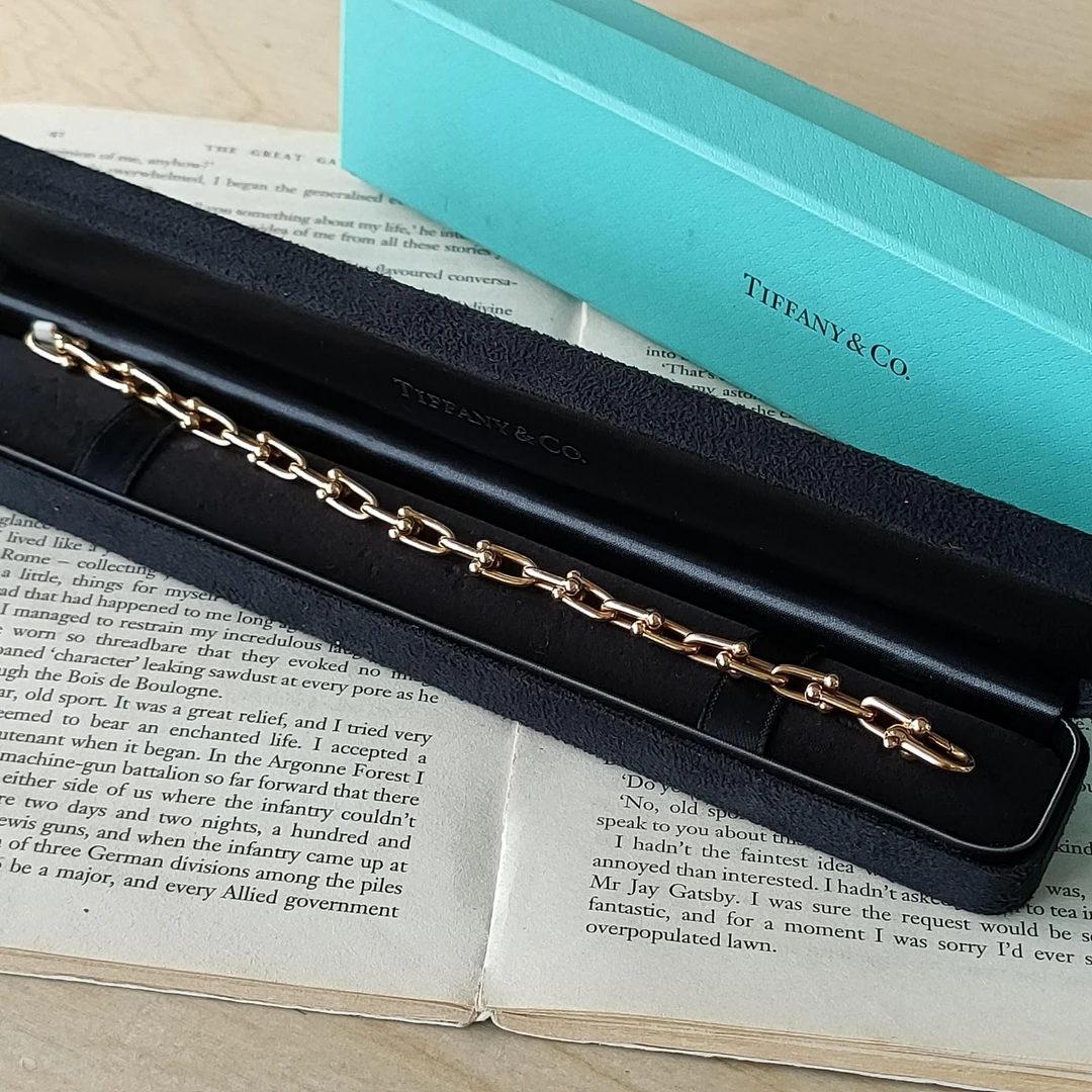95新 Tiffany & Co./蒂芙尼 18k黄金 hardwear 小号古巴手链40859