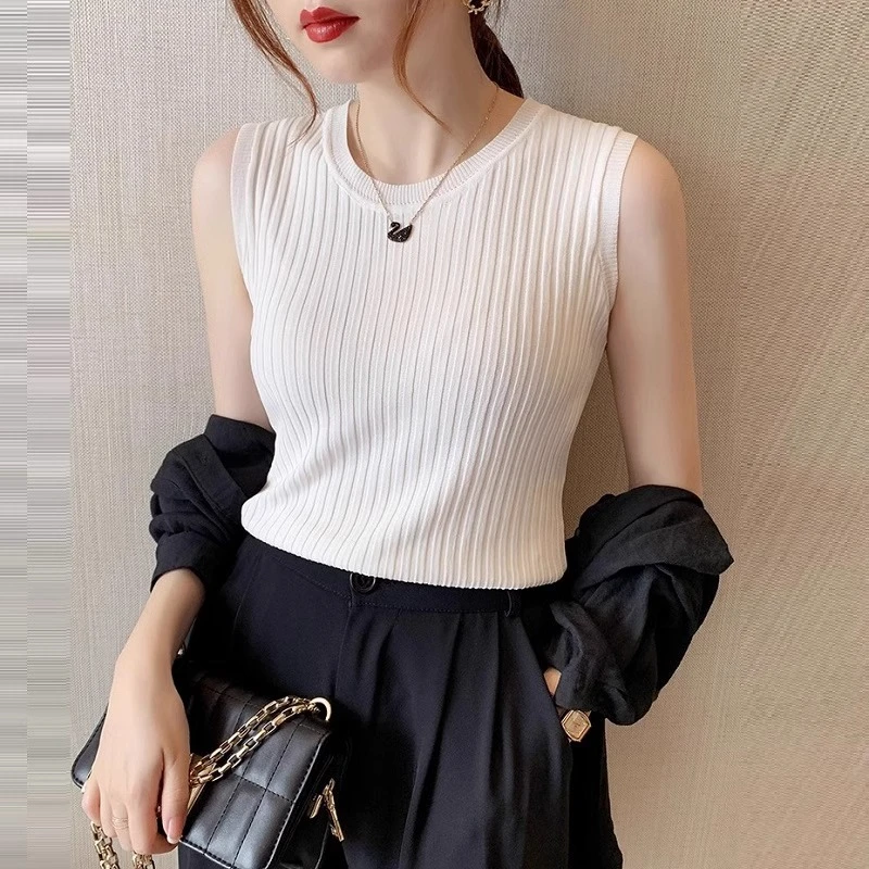 大码内搭针织背心吊带女夏季薄款小西装无袖打底上衣短款显瘦百搭