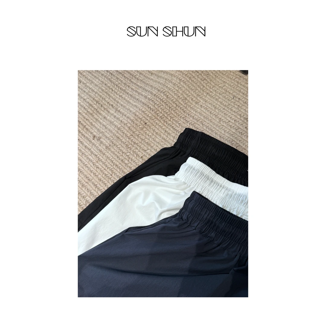 Sanshun- (高品控)-百搭夏季宽松显瘦松紧高腰短裤时尚舒适
