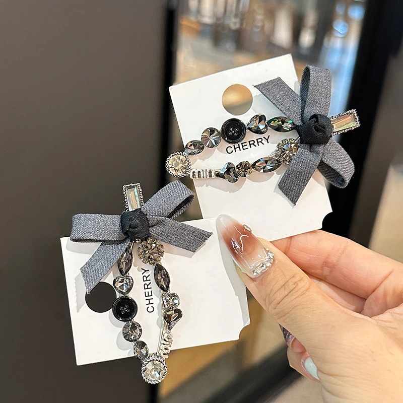 韩系西装灰结发夹夹子高级感满钻水晶发卡侧边夹重工鸭嘴夹刘海夹