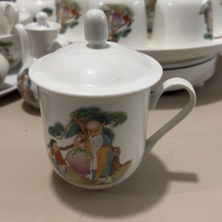 瓷片陶瓷制品寿星盖杯240毫升两个