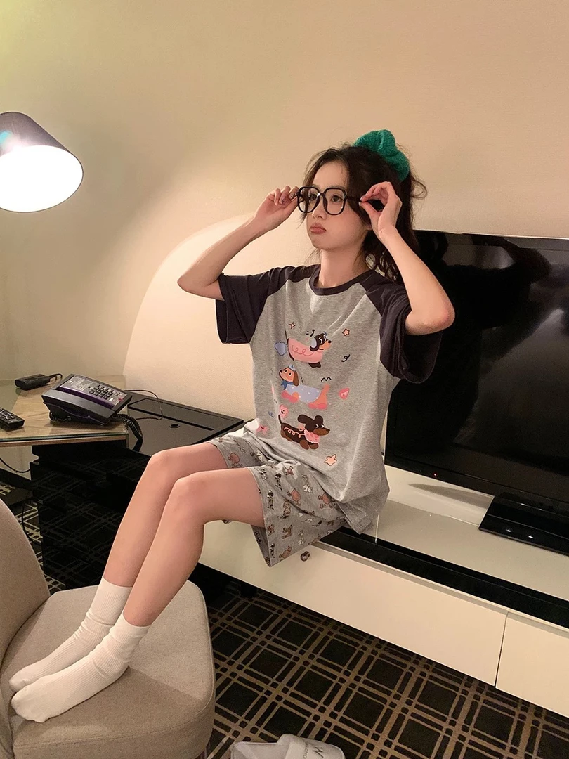 卡通小狗短袖睡衣女