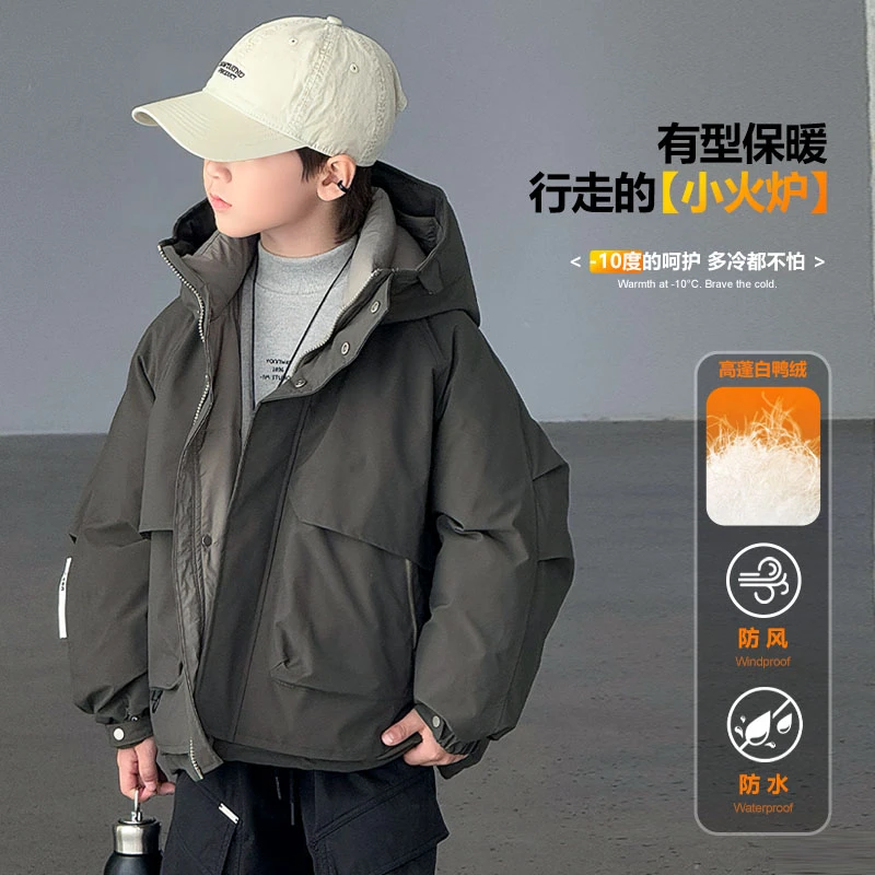 儿童装男童冬季羽绒服外套2025新款中大童冬装加厚白鸭绒男孩保暖