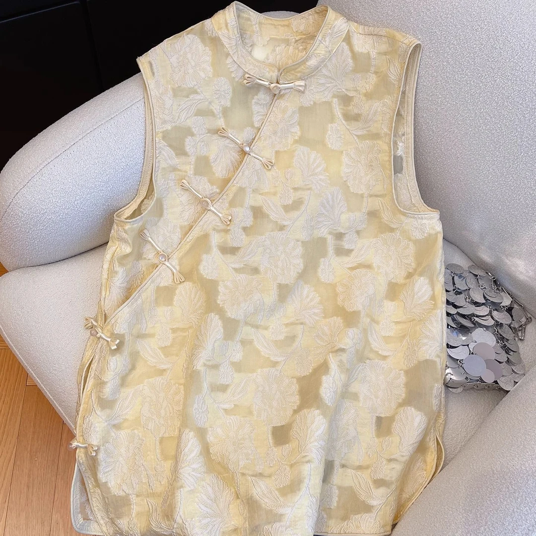 2025夏款高级感气质外搭背心上衣新新中式国风百搭无袖马甲衬衣女