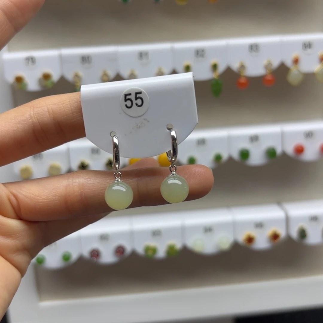 和田玉银S925镶嵌耳饰2