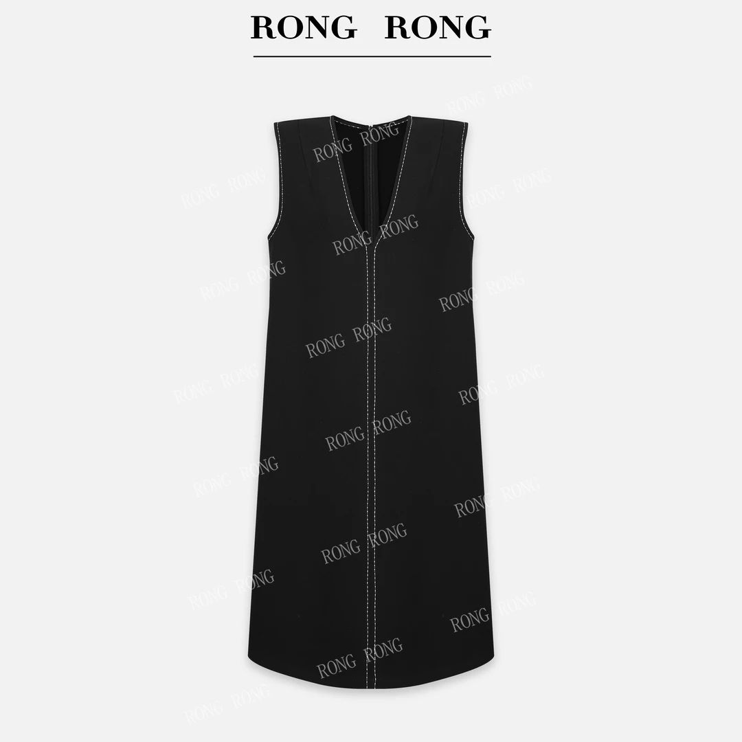 溶溶【晚月烟墨】RONGRONG 醋酸V领立体剪裁叠穿马甲裙C-S210758