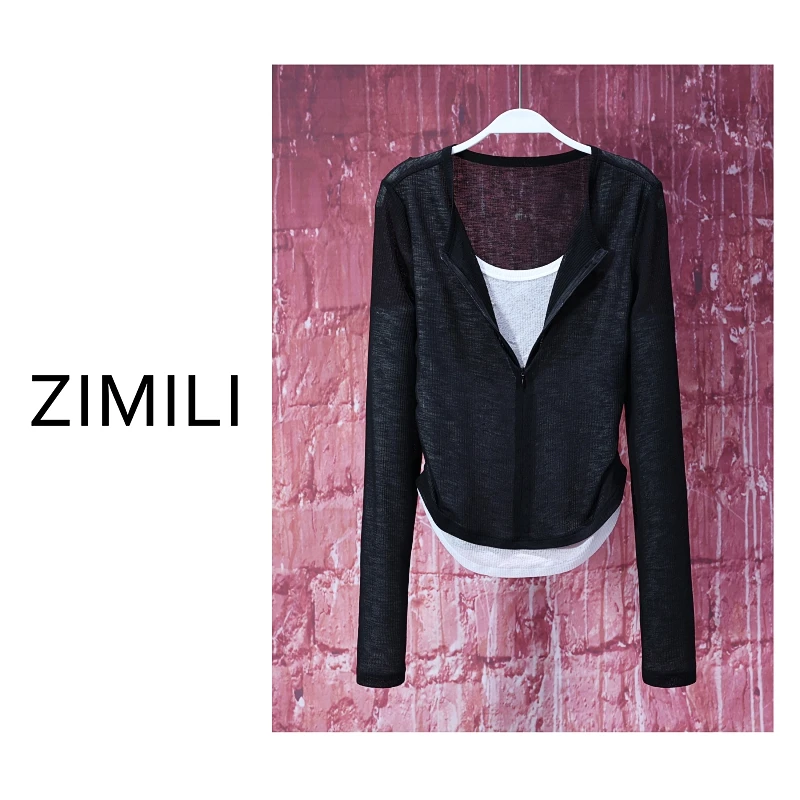 【亮哥女装】2025秋季新品黑色上衣假两件撞色高弹打底上衣7285-A4