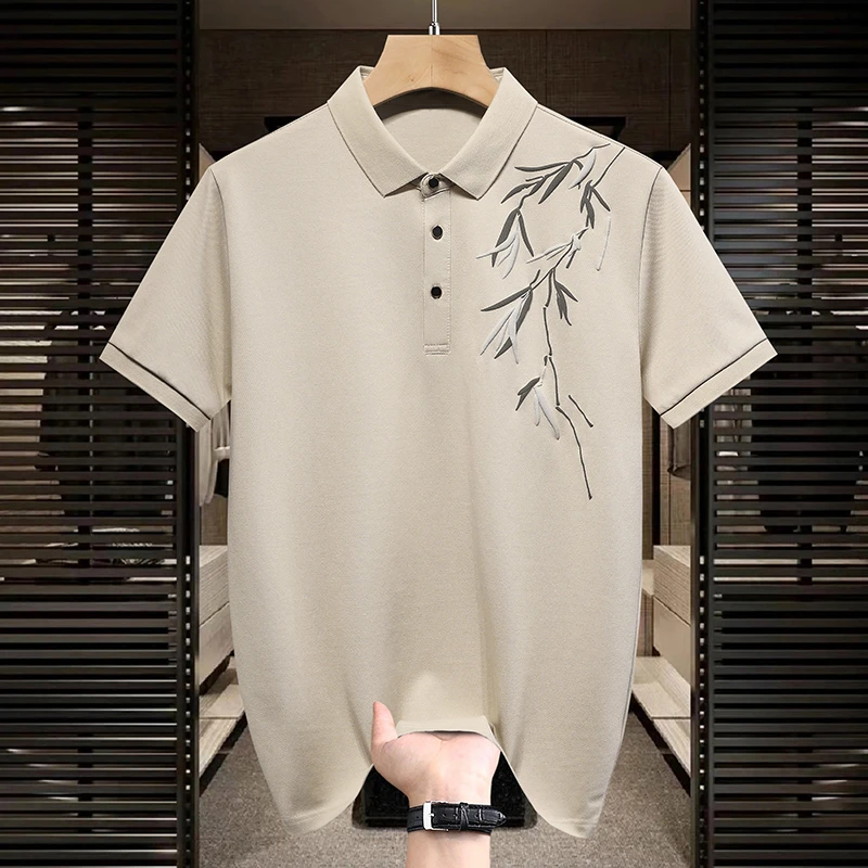 男士短袖翻领t恤潮牌中国风轻奢半袖Polo衫时尚印花男装高级体恤