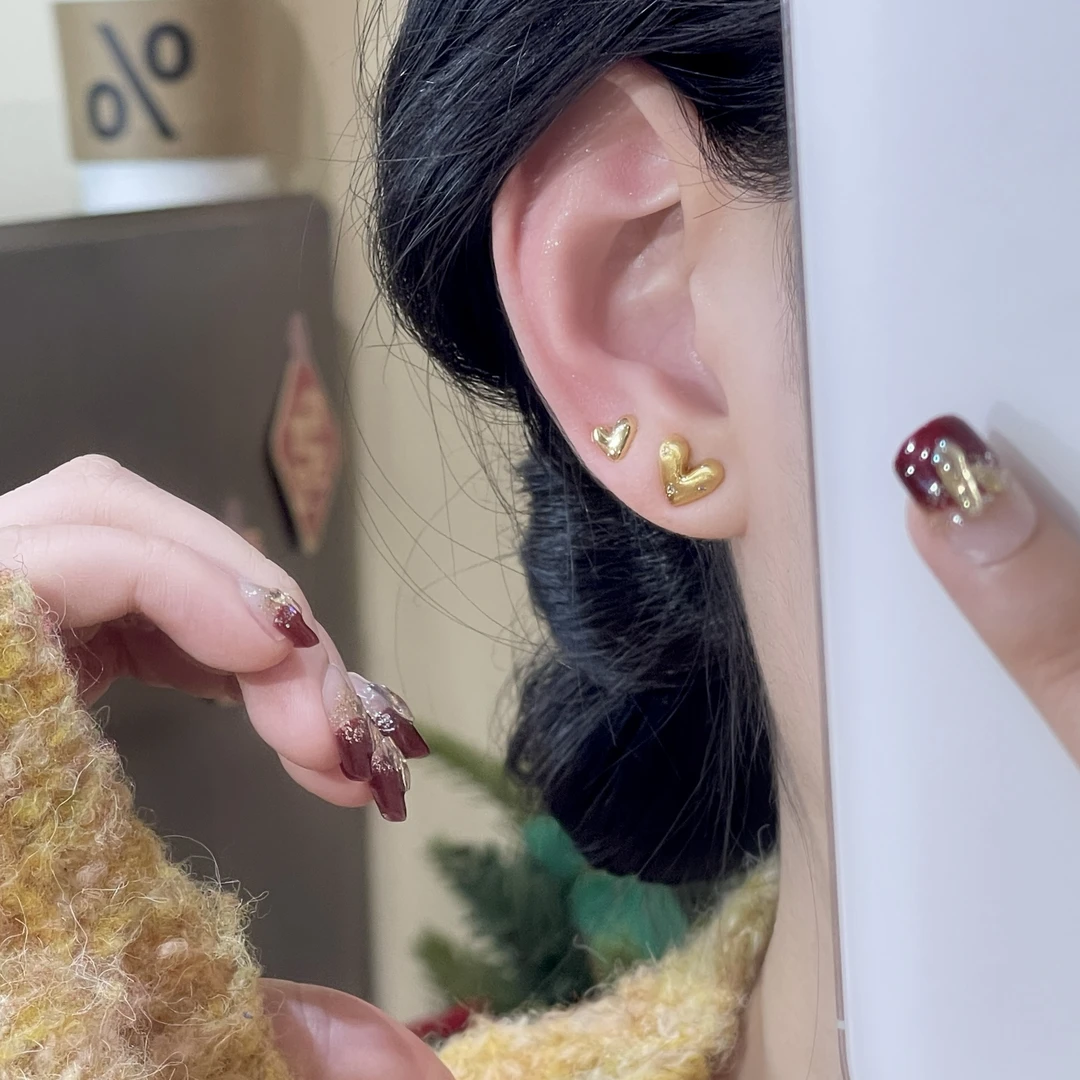 A-449 精致金色立体爱心耳钉套装女迷你气质百搭耳饰