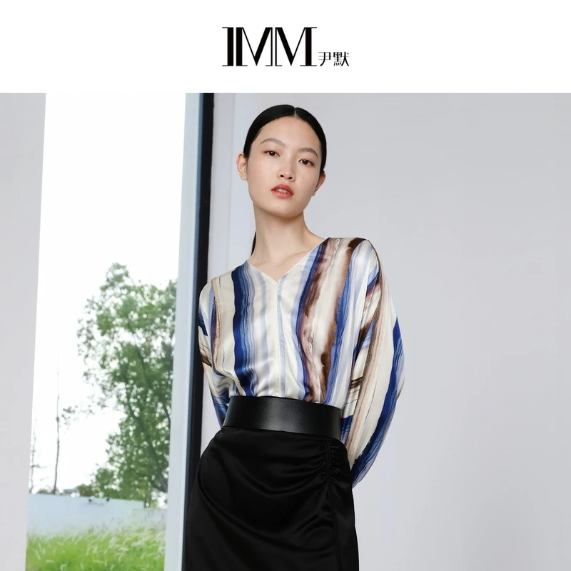 【商场同款】IMM尹默女装春领扎染条纹花型衬衫女