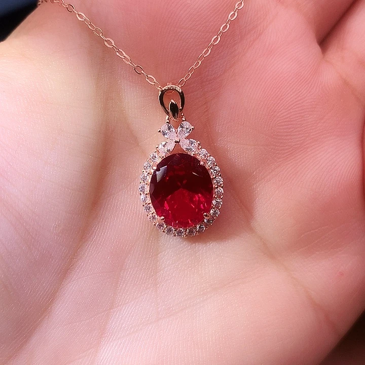 红宝石吊坠(赠链)银S925镶嵌